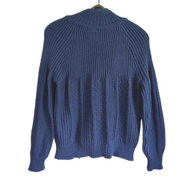 Vintage 70s Chunky Knit w Rosettes Button Front Mock Neck Cardigan Sweater L NOS - Picture 2 of 10